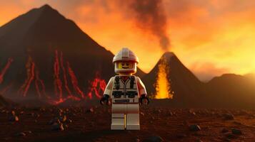 Lego character exploring a epic lego world AI Generative photo