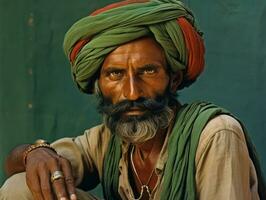 Old colored photo of a indian man from the early 1900s AI Generative