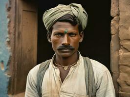 antiguo de colores foto de un indio hombre desde el temprano 1900 ai generativo