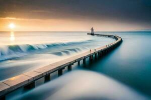 a long exposure photograph of a lighthouse in the ocean. AI-Generated photo