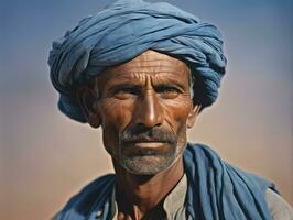 Old colored photo of a indian man from the early 1900s AI Generative