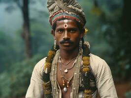 Old colored photo of a indian man from the early 1900s AI Generative