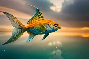 goldfish, fish, the sky, water, sunset, fish, the sky, hd. AI-Generated photo