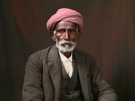 Old colored photo of a indian man from the early 1900s AI Generative