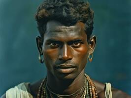 Old colored photo of a indian man from the early 1900s AI Generative