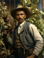 Old colored photo of a mexican man from the early 1900s AI Generative