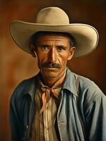 Old colored photo of a mexican man from the early 1900s AI Generative