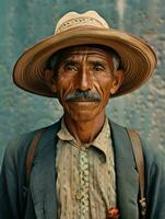 Old colored photo of a mexican man from the early 1900s AI Generative