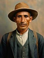 Old colored photo of a mexican man from the early 1900s AI Generative