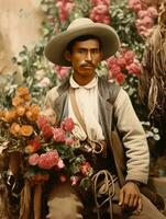 Old colored photo of a mexican man from the early 1900s AI Generative