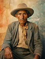 Old colored photo of a mexican man from the early 1900s AI Generative