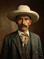 Old colored photo of a mexican man from the early 1900s AI Generative