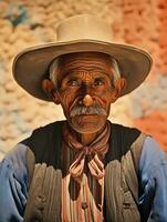 Old colored photo of a mexican man from the early 1900s AI Generative