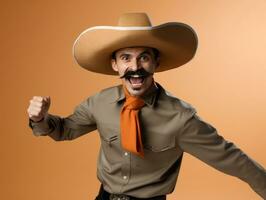 mexicano hombre en emocional dinámica actitud en sólido antecedentes ai generativo foto