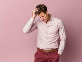 Mexican man in emotional dynamic pose on solid background AI Generative photo