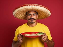mexicano hombre en emocional dinámica actitud en sólido antecedentes ai generativo foto