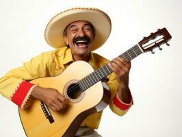 mexicano hombre en juguetón actitud en blanco antecedentes ai generativo foto