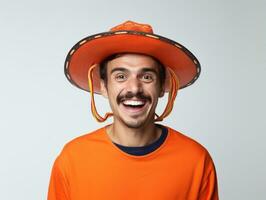 Mexican man in playful pose on white background AI Generative photo