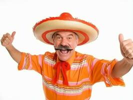 Mexican man in playful pose on white background AI Generative photo