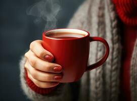 a beautiful woman holding coffee photo