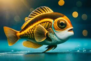 a fish with a yellow and black body and a blue background. AI-Generated photo