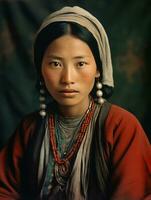 Old colored photo of a asian woman from the early 1900s AI Generative