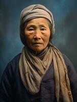 Old colored photo of a asian woman from the early 1900s AI Generative