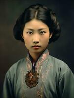 Old colored photo of a asian woman from the early 1900s AI Generative