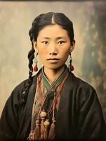 Old colored photo of a asian woman from the early 1900s AI Generative