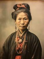 Old colored photo of a asian woman from the early 1900s AI Generative