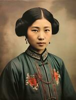 Old colored photo of a asian woman from the early 1900s AI Generative