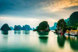 the beautiful scenery of halong bay. AI-Generated photo