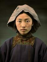 Old colored photo of a asian woman from the early 1900s AI Generative