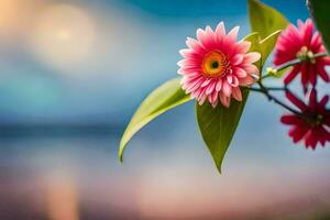 pink flowers on a branch with a blurred background. AI-Generated photo