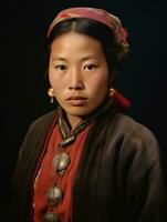 Old colored photo of a asian woman from the early 1900s AI Generative