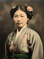 Old colored photo of a asian woman from the early 1900s AI Generative