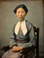 Old colored photo of a asian woman from the early 1900s AI Generative