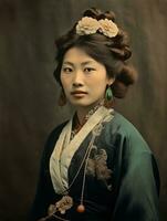 Old colored photo of a asian woman from the early 1900s AI Generative