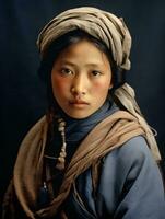 Old colored photo of a asian woman from the early 1900s AI Generative