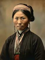 Old colored photo of a asian woman from the early 1900s AI Generative