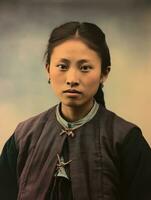 Old colored photo of a asian woman from the early 1900s AI Generative