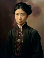 Old colored photo of a asian woman from the early 1900s AI Generative