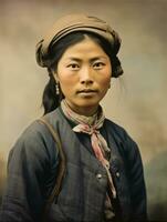 Old colored photo of a asian woman from the early 1900s AI Generative