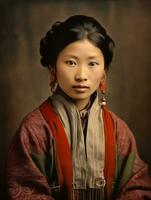 Old colored photo of a asian woman from the early 1900s AI Generative