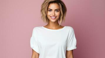 model woman wearing white t shirt photo