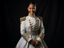 Smiling young woman of Asian descent dressed in elegant dress AI Generative photo