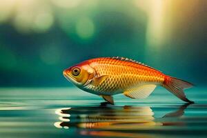 a fish is standing on the water with a blurry background. AI-Generated photo