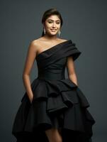 Smiling young woman of Asian descent dressed in elegant dress AI Generative photo