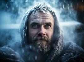 a healthy man looking comfortable and healthy in the hot tub in winter weather photo