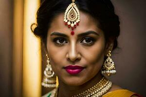 a beautiful indian woman wearing traditional jewelry. AI-Generated photo